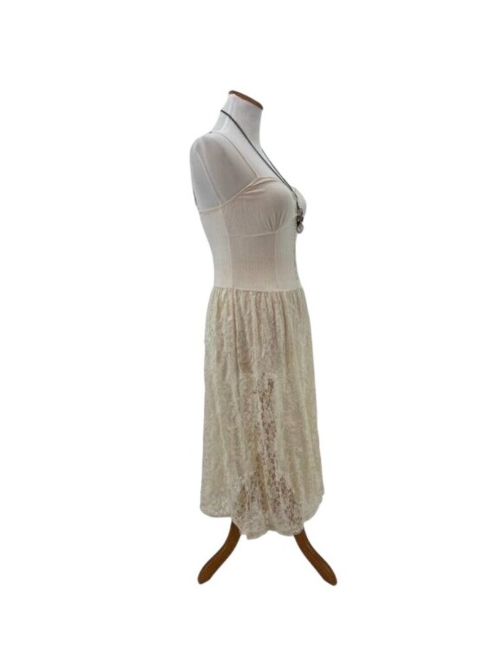 Intimately Free People Ivory Lace Ribbed Midi Dress | 2014 Boho Indie Sleaze | S - Picture 7 of 16